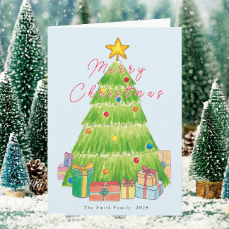Cartes Pour Fêtes Annuelles Arbre de Noël Famille Dessiné à la Main