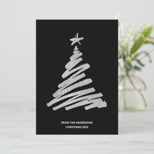 Cartes Pour Fêtes Annuelles Arbre de Noël Faux Silver Foil et noir (Debout devant)