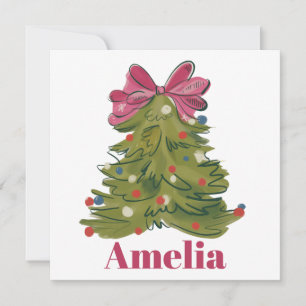 Cartes Pour Fêtes Annuelles Arbre de Noël Féminin Coquette Nom Personnalisé