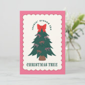 Cartes Pour Fêtes Annuelles Arbre de Noël Féminin Ruban (Debout devant)