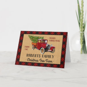 Cartes Pour Fêtes Annuelles Arbre de Noël Ferme Vintage Camion Rouge Plaid Rus