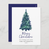 Cartes Pour Fêtes Annuelles Arbre de Noël Festif Moderne Snowy Blue (Devant / Derrière)