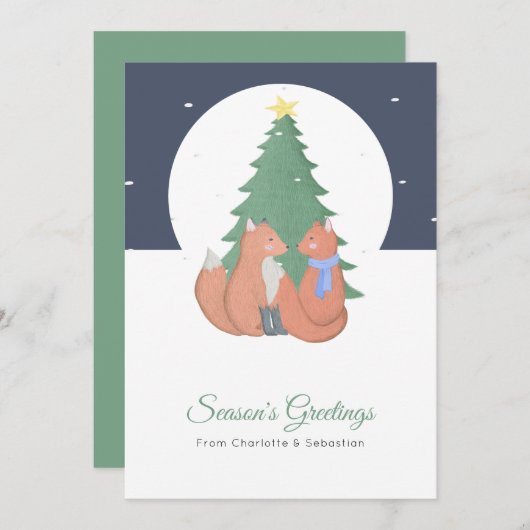 Cartes Pour Fêtes Annuelles Arbre de Noël Fox Couple (Devant / Derrière)