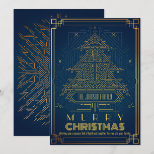 Cartes Pour Fêtes Annuelles Arbre de Noël géométrique bleu or moderne