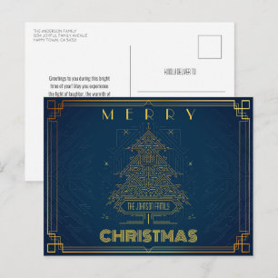Cartes Pour Fêtes Annuelles Arbre de Noël géométrique bleu or moderne