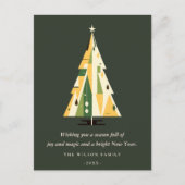 Cartes Pour Fêtes Annuelles Arbre de Noël géométrique rétro Forêt jaune Vert (Devant)