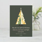 Cartes Pour Fêtes Annuelles Arbre de Noël géométrique rétro Forêt jaune Vert (Debout devant)