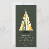 Cartes Pour Fêtes Annuelles Arbre de Noël géométrique rétro Forêt jaune Vert (Devant)