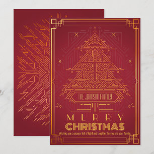 Cartes Pour Fêtes Annuelles Arbre de Noël géométrique rouge or moderne