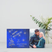 Cartes Pour Fêtes Annuelles Arbre de Noël Gold Star en bleu (Debout devant)