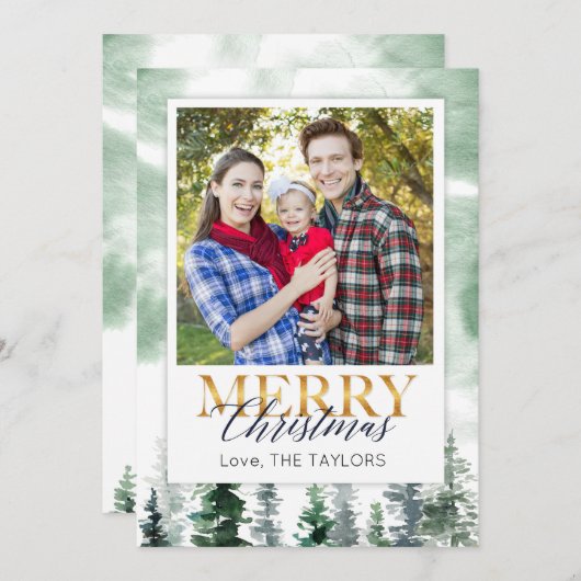 Cartes Pour Fêtes Annuelles Arbre de Noël hivernal à l'aquarelle (Devant / Derrière)