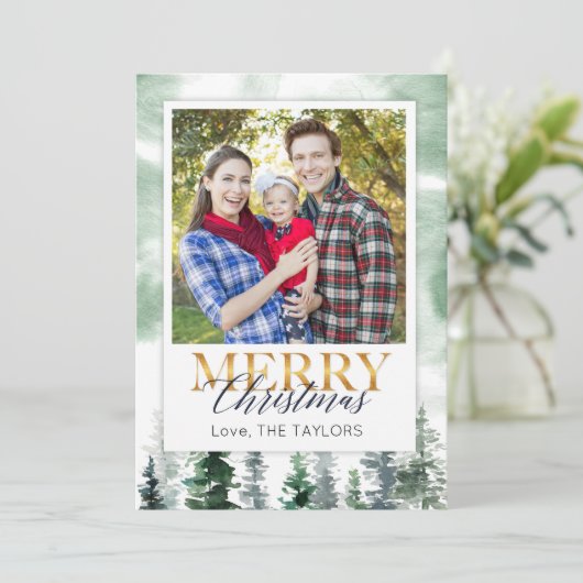 Cartes Pour Fêtes Annuelles Arbre de Noël hivernal à l'aquarelle (Debout devant)