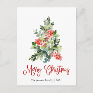Cartes Pour Fêtes Annuelles Arbre de Noël Holly Berry Salutation Aquarelle
