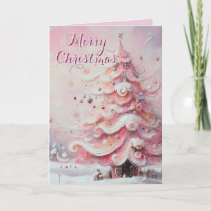 Cartes Pour Fêtes Annuelles Arbre de Noël impressionniste Whimsical rose
