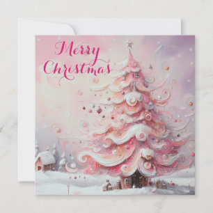 Cartes Pour Fêtes Annuelles Arbre de Noël impressionniste Whimsical rose