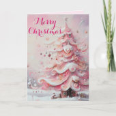 Cartes Pour Fêtes Annuelles Arbre de Noël impressionniste Whimsical rose (Devant)