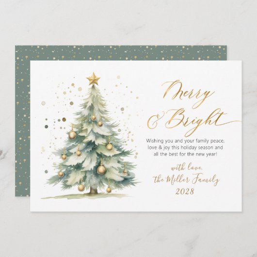 Cartes Pour Fêtes Annuelles Arbre de Noël Joyeux et Or Lumineux (Devant / Derrière)