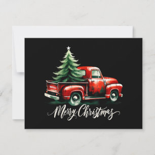Cartes Pour Fêtes Annuelles Arbre de Noël joyeux sur camion rouge vintage fami