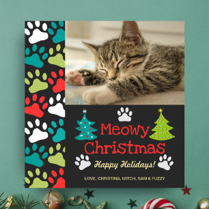 Cartes Pour Fêtes Annuelles Arbre de Noël Meowy Doodle Empreinte de Patte Chat