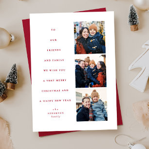 Cartes Pour Fêtes Annuelles Arbre de Noël minimal moderne trois photos rouge