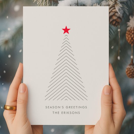 Cartes Pour Fêtes Annuelles Arbre de Noël minimal | Red Star Clean Simple