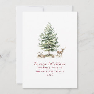 Cartes Pour Fêtes Annuelles Arbre de Noël Minimaliste Aquarelle et Neige