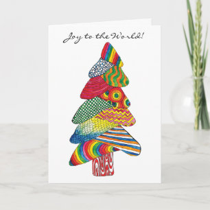 Cartes Pour Fêtes Annuelles Arbre de Noël Moderne Coloré Peinture Joie dans le