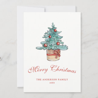 Cartes Pour Fêtes Annuelles Arbre de Noël Moderne Élégant Aquarelle Non Photog