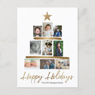 Cartes Pour Fêtes Annuelles Arbre de Noël moderne Gold Script Family Photos