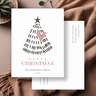 Cartes Pour Fêtes Annuelles Arbre de Noël Moderne Scandi Minimaliste Cœur Rose