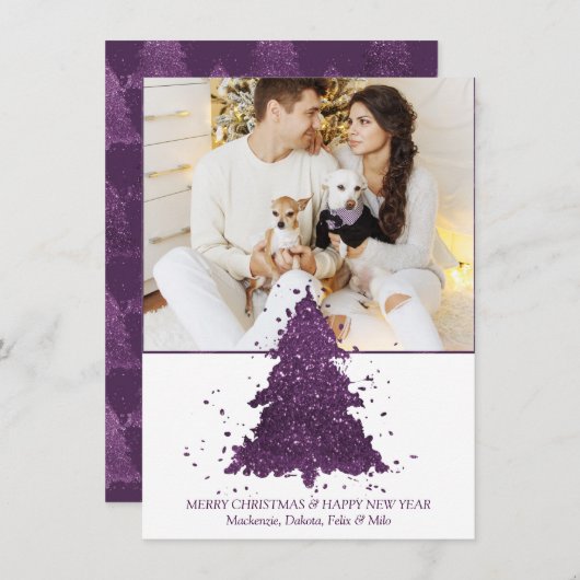 Cartes Pour Fêtes Annuelles Arbre de Noël Moody | Photo Plum profond violet (Devant / Derrière)