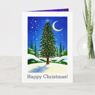 Cartes Pour Fêtes Annuelles Arbre de Noël neigeux - Cadeaux, Lune et étoiles