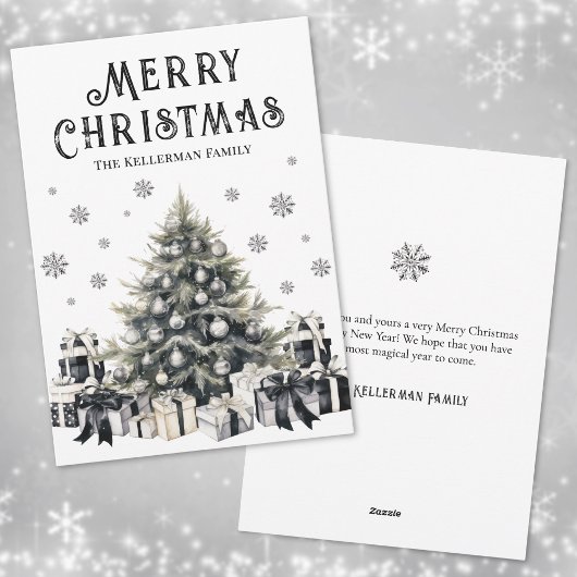 Cartes Pour Fêtes Annuelles Arbre de Noël noir blanc élégant