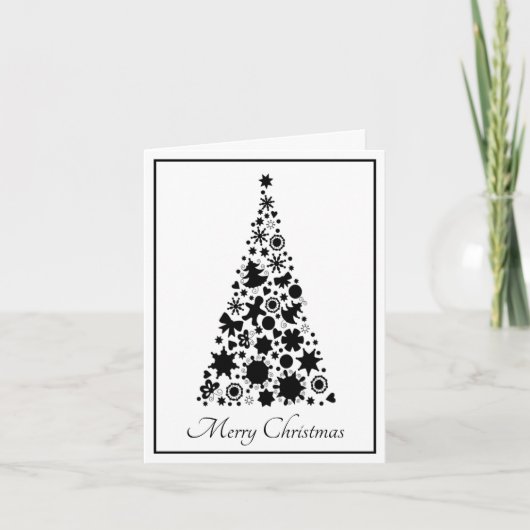 Cartes Pour Fêtes Annuelles Arbre de Noël noir et blanc (Devant)