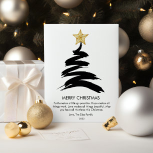 Cartes Pour Fêtes Annuelles Arbre de Noël noir et blanc moderne plat