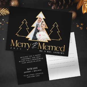 Cartes Pour Fêtes Annuelles Arbre de Noël noir et or Photo de jeunes mariés