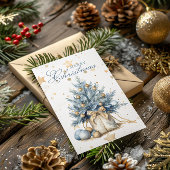 Cartes Pour Fêtes Annuelles Arbre de Noël Or bleu calligraphie aquarelle