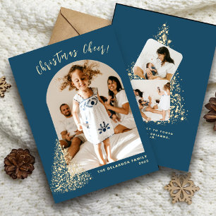 Cartes Pour Fêtes Annuelles Arbre de Noël Or Deux Photo Fête 2022
