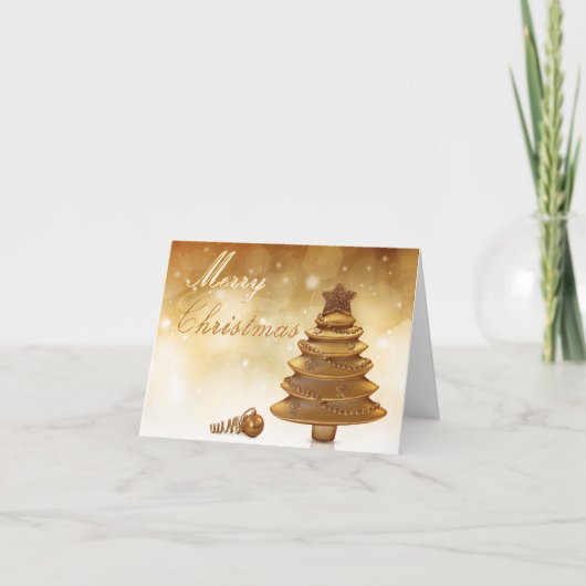 Cartes Pour Fêtes Annuelles Arbre de Noël Or élégant (Devant)