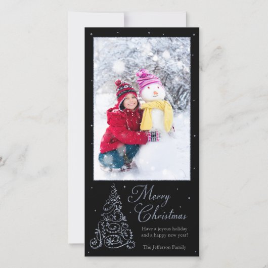 Cartes Pour Fêtes Annuelles Arbre de Noël orné Argent (Devant)