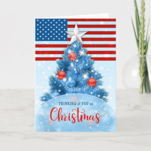 Cartes Pour Fêtes Annuelles Arbre de Noël patriotique rouge blanc et bleu