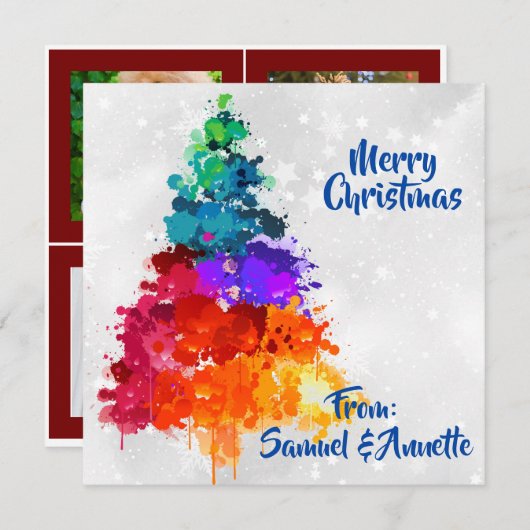 Cartes Pour Fêtes Annuelles Arbre de Noël, Peinture à éclaboussures, Apparteme (Devant / Derrière)