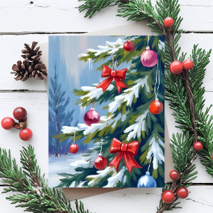 Cartes Pour Fêtes Annuelles Arbre de Noël Peinture à l'aquarelle