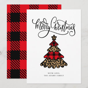 Cartes Pour Fêtes Annuelles Arbre de Noël Plaid & Empreinte de léopard
