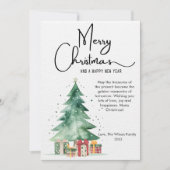 Cartes Pour Fêtes Annuelles Arbre de Noël plat aquarelle mignon (Devant)