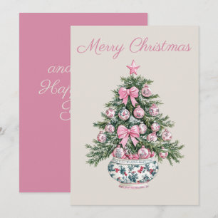 Cartes Pour Fêtes Annuelles Arbre de Noël Preppy Rose et Green Chinoiserie