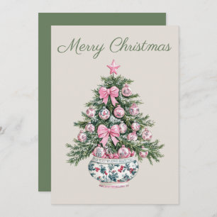 Cartes Pour Fêtes Annuelles Arbre de Noël Preppy Rose et Green Chinoiserie