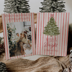 Cartes Pour Fêtes Annuelles Arbre de Noël rayures rouges rétro joyeux et lumin
