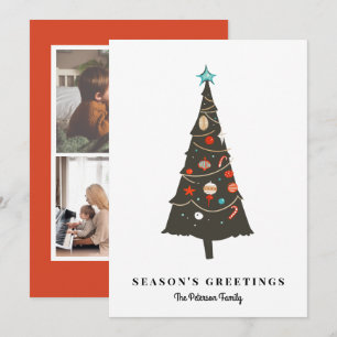 Cartes Pour Fêtes Annuelles Arbre de Noël Retro Illustré Moderne