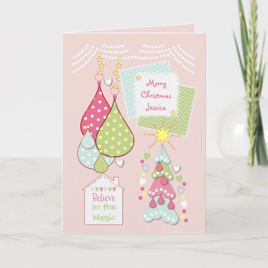 Cartes Pour Fêtes Annuelles Arbre de Noël rose de notre maison (Devant)